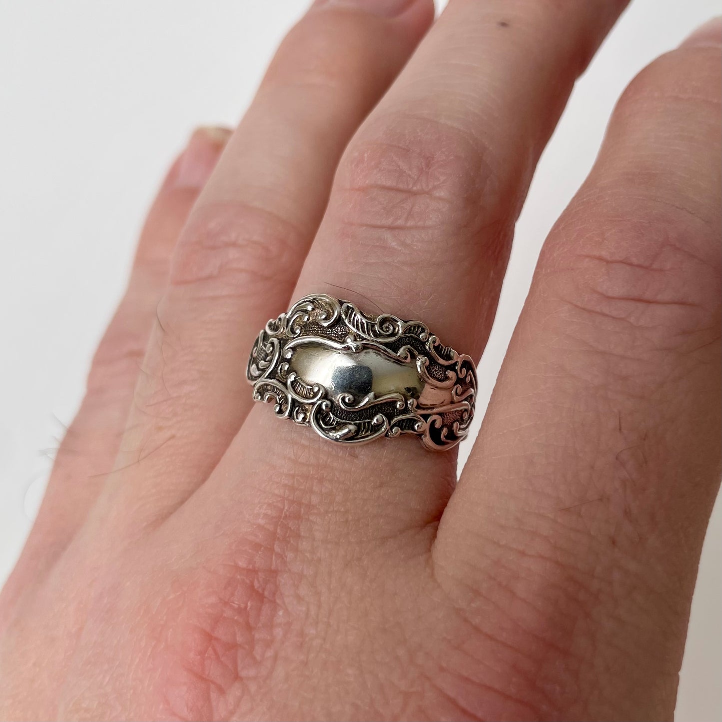 Art Nouveau Silver Spoon Band Ring