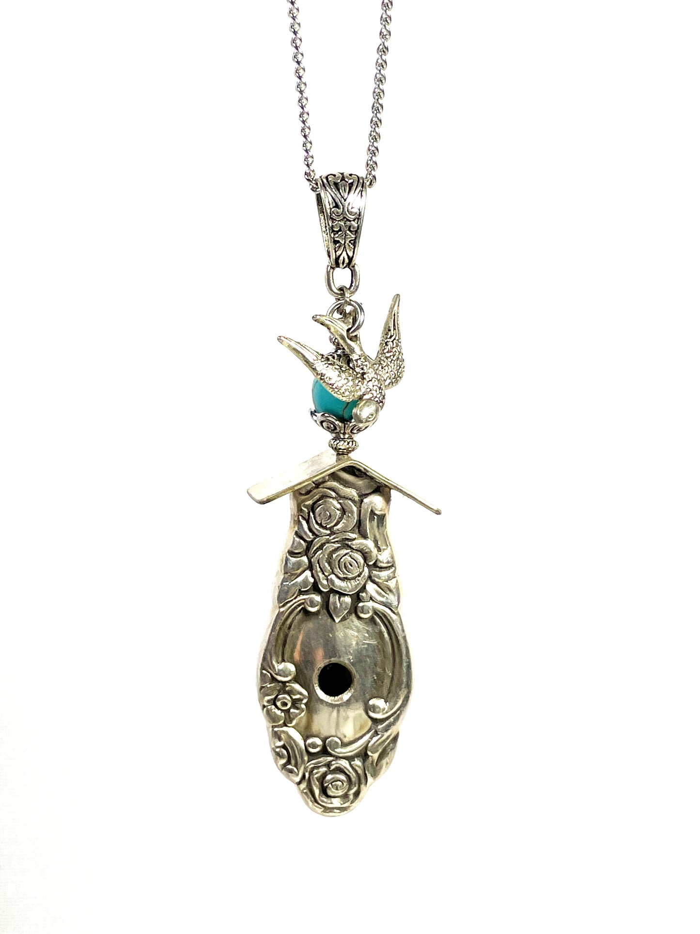 Bird House Necklace — Floral Rose Edition