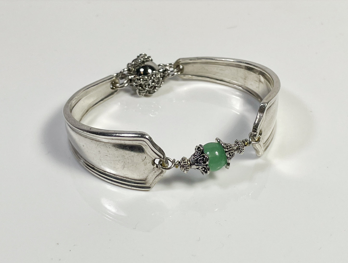 Spoon Bracelet with Pink Jade