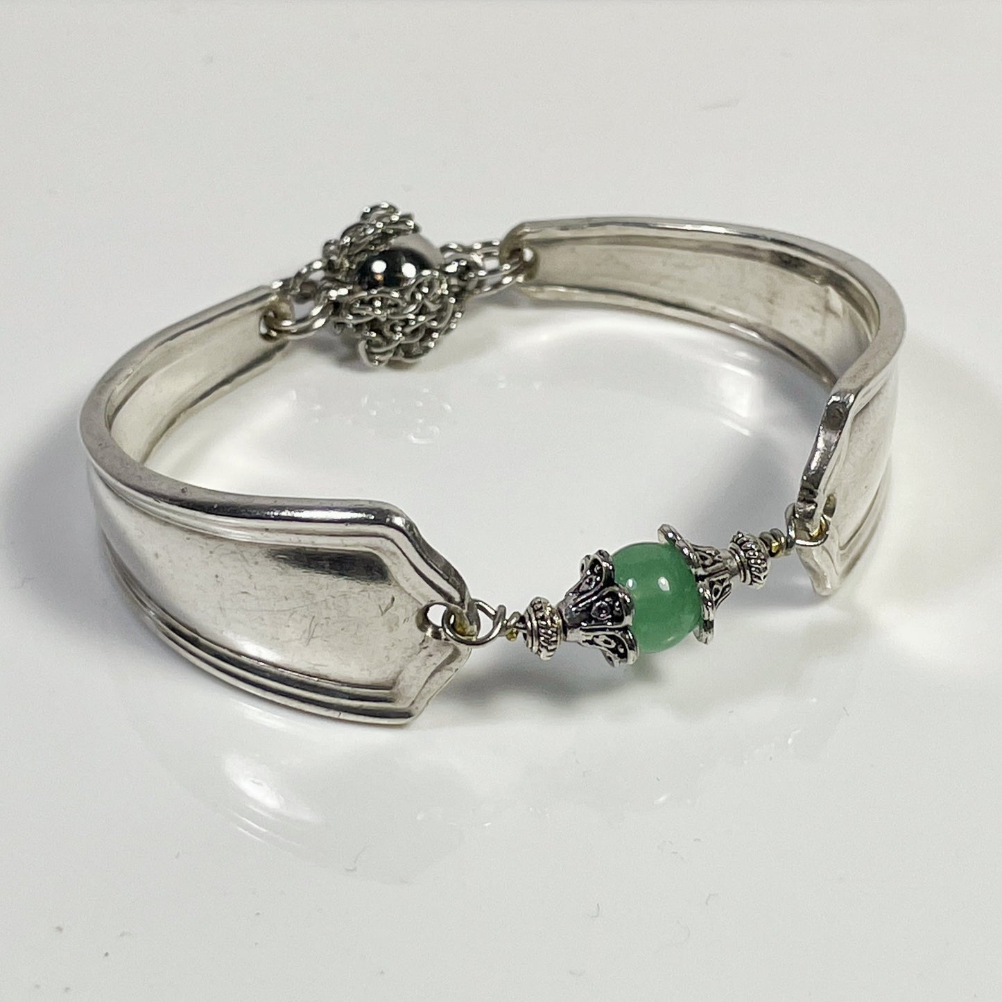 Spoon Bracelet with Pink Jade