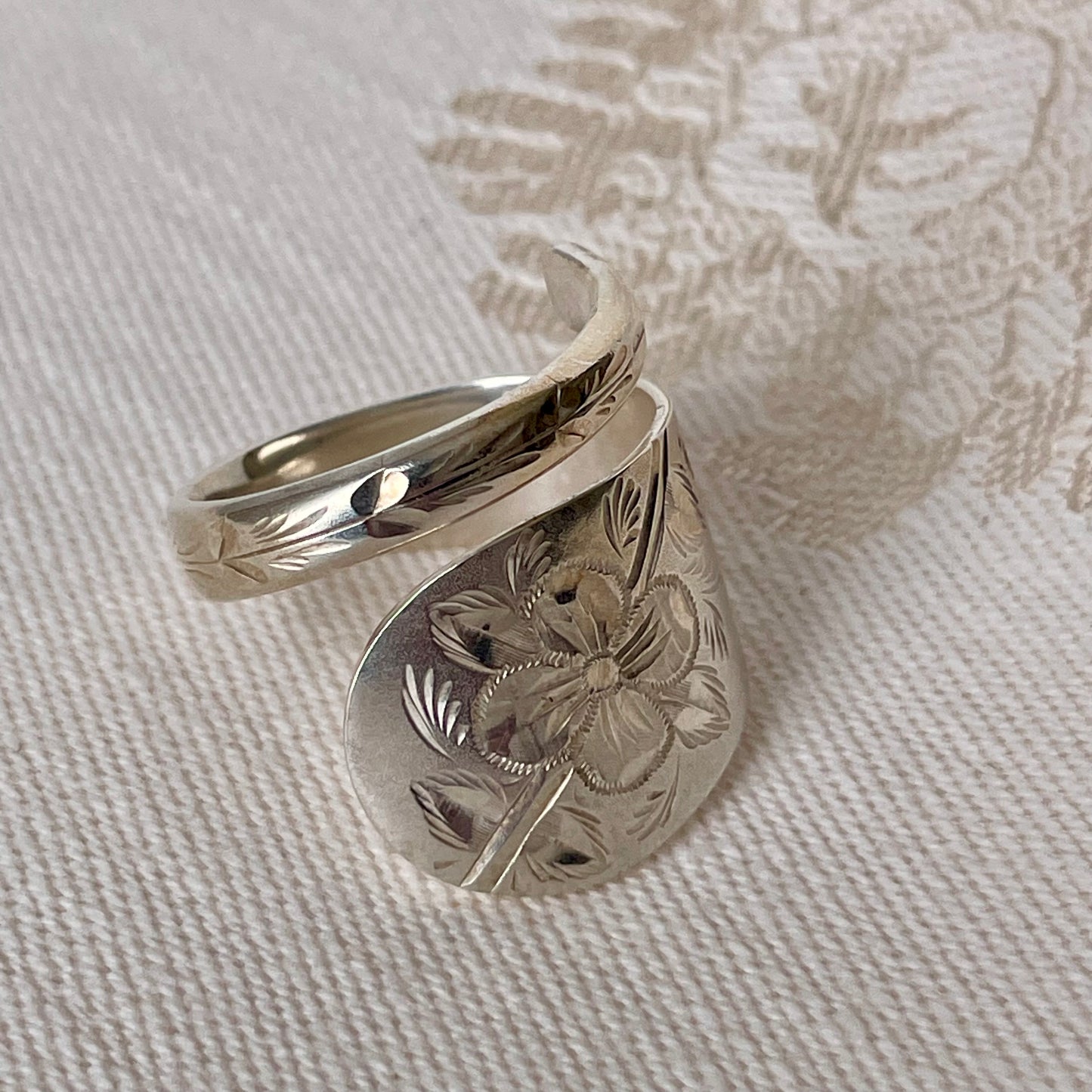 Floral Engraved Sterling Silver Canadian Souvenir Spoon Ring — Saint John, New Brunswick