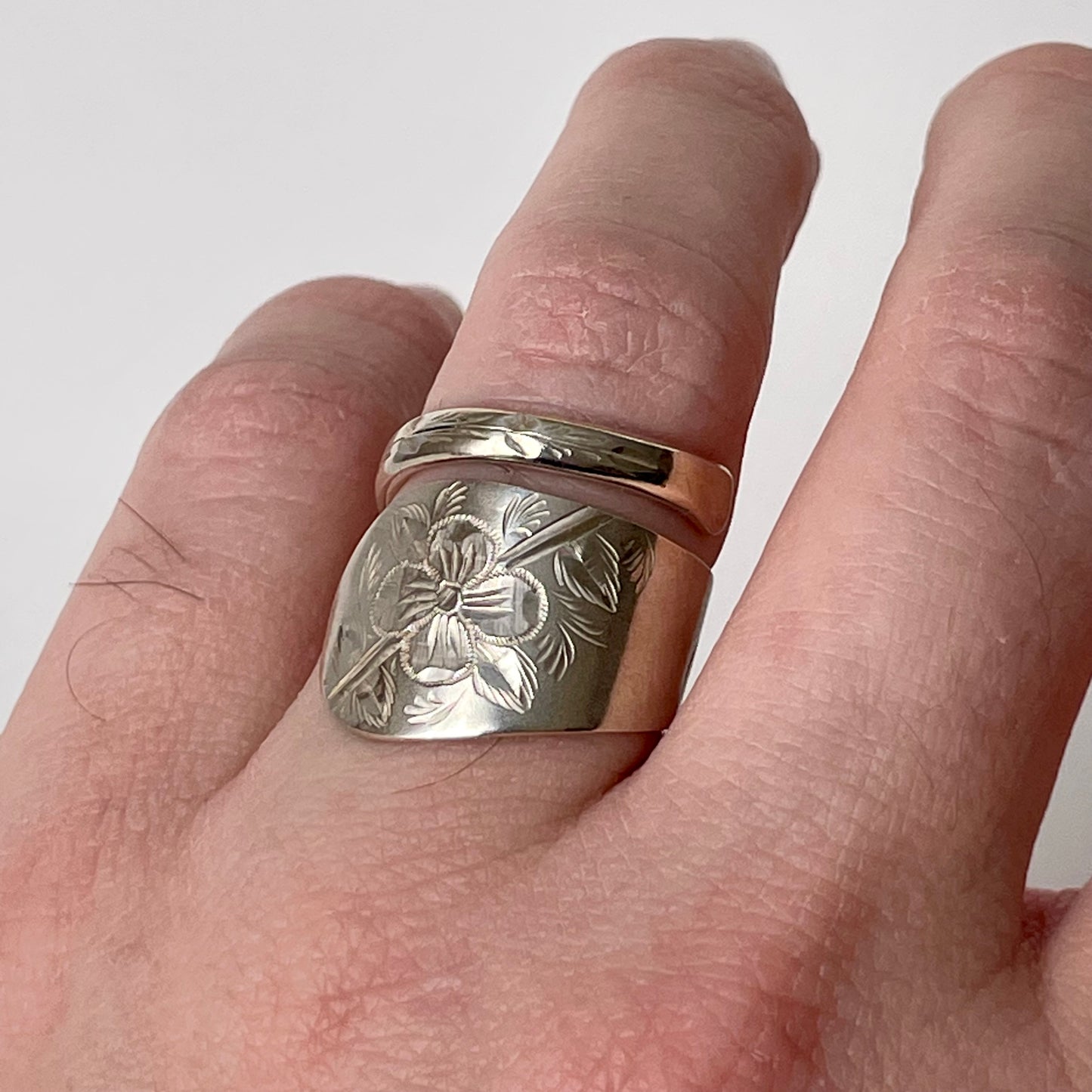 Floral Engraved Sterling Silver Canadian Souvenir Spoon Ring — Saint John, New Brunswick
