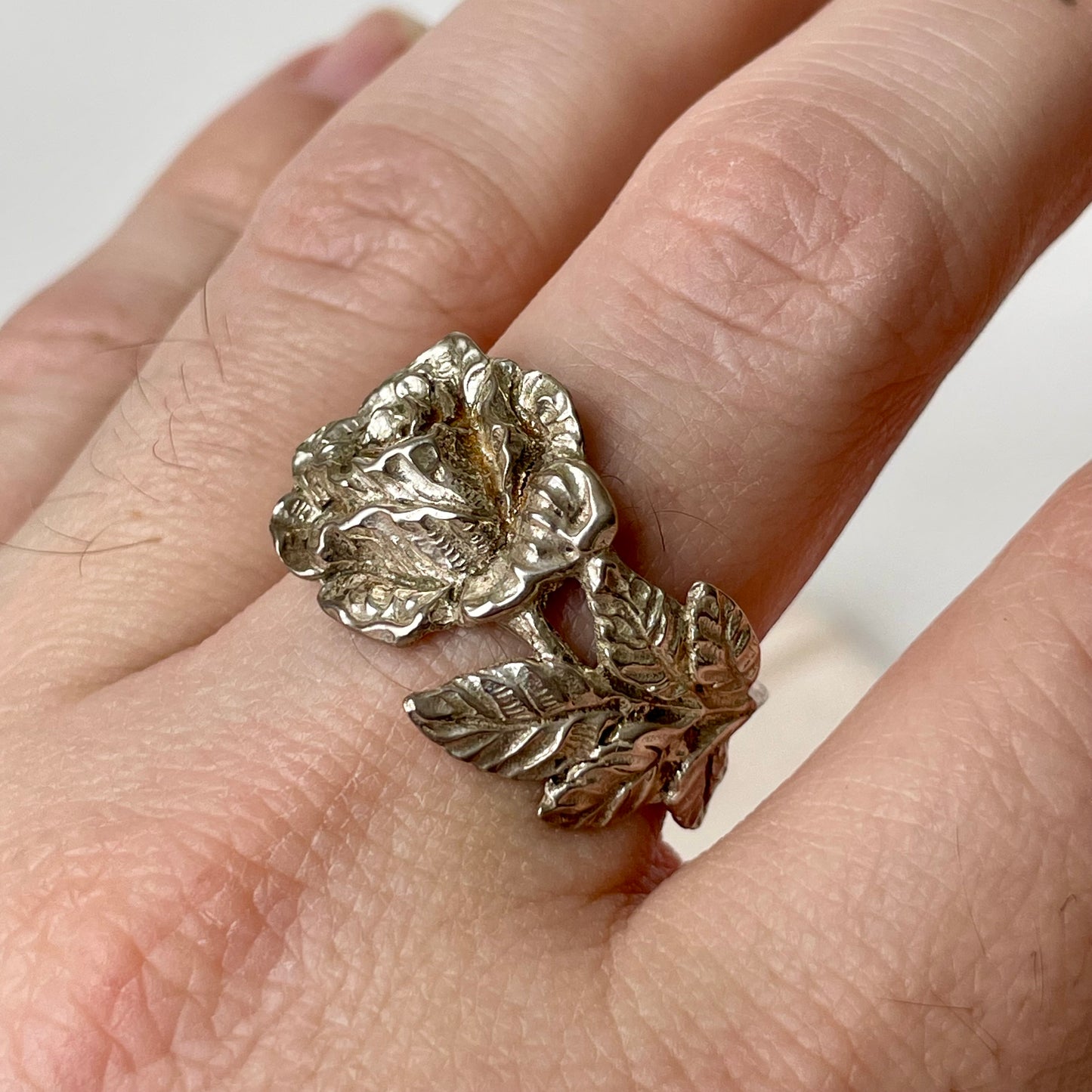 Large Rose Sterling Silver Spoon Ring