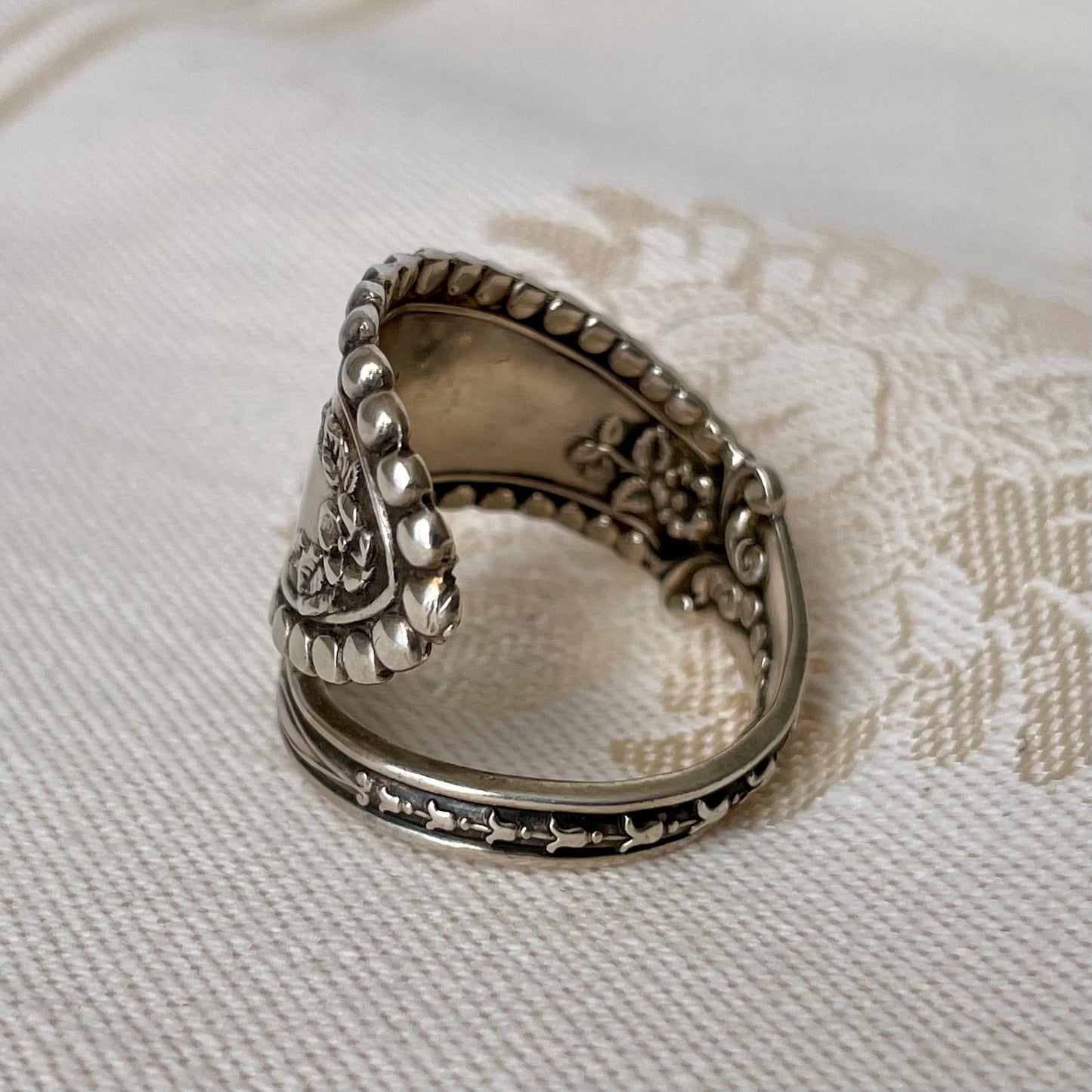 Art Nouveau Beaded Edge Sterling Silver Spoon Band Ring