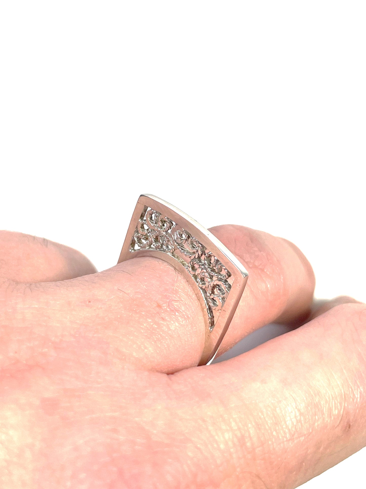 Silver Filigree Modernist Ring